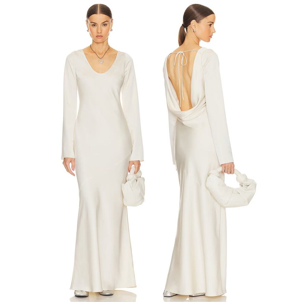 Helsa Angelica Maxi Dress Formal Bridal Minimalist Wedding Party Prom Evening M